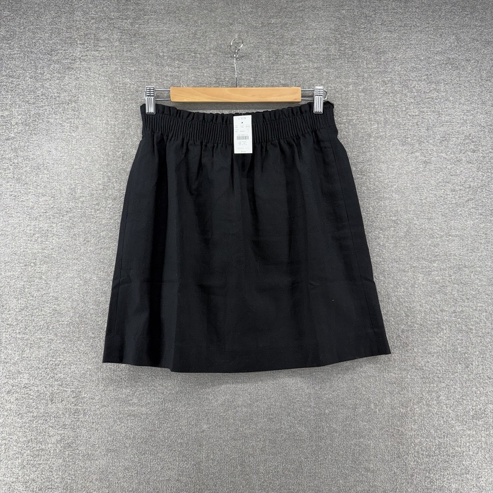 J Crew Skirt Women Size 4 Black Lined Linen Blend Elastic Waist Casual NEW $79
